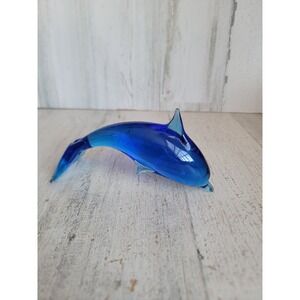 Blue dolphin glass art sea life home decor figure unique